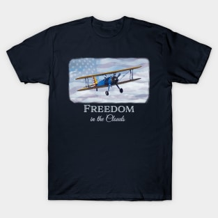 Freedom in the Clouds - cool vintage biplane - patriotic, retro T-Shirt